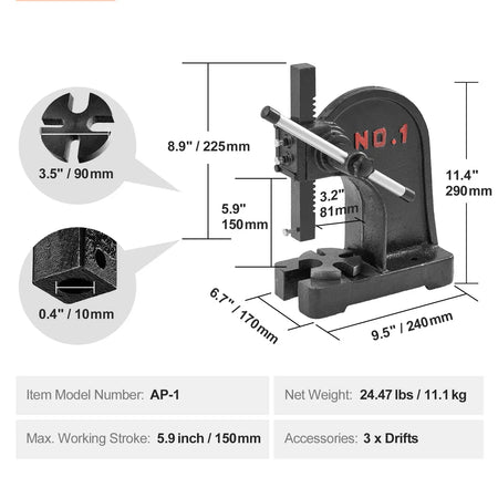 Arbor Press 0.5/1/3Ton &ndash; Heavy-Duty Cast Iron 1 T / spain