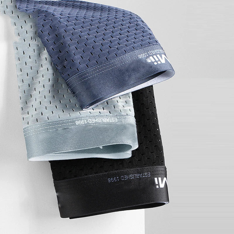 Pachet de trei boxeri bărbați din bumbac, lenjerie de corp respirabilă din plasă