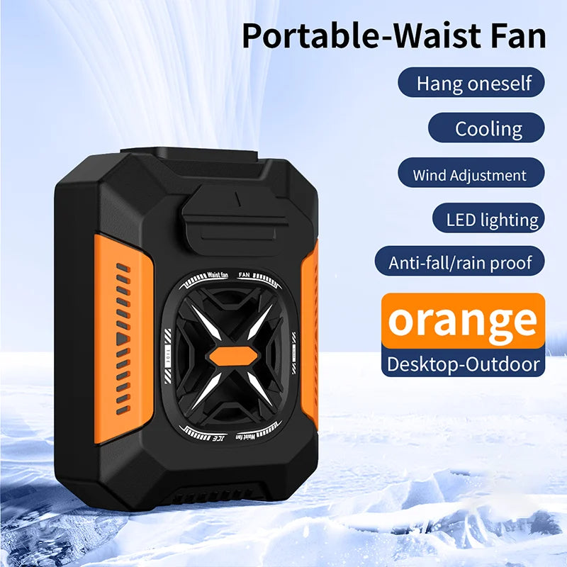 Mini Waist Clip Fan &ndash; Ultra Lightweight Power Bank Ready Orange