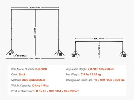 Adjustable Heavy Duty Backdrop Stand Wedding Photo Tripod Base 10x10ft / Poland