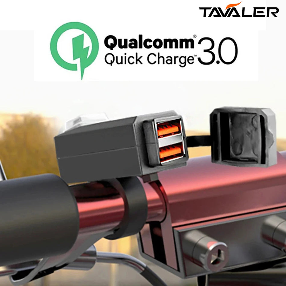 Soporte de carga rápida USB para motocicleta con puertos dobles 12V impermeable ABS