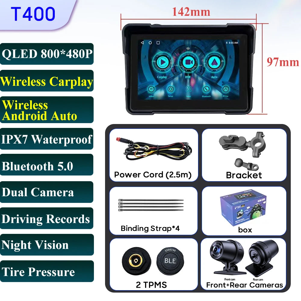 5 Inch Motorcycle Navigation GPS &ndash; IPX7 Waterproof Smart Display Screen-TPMS-DVR