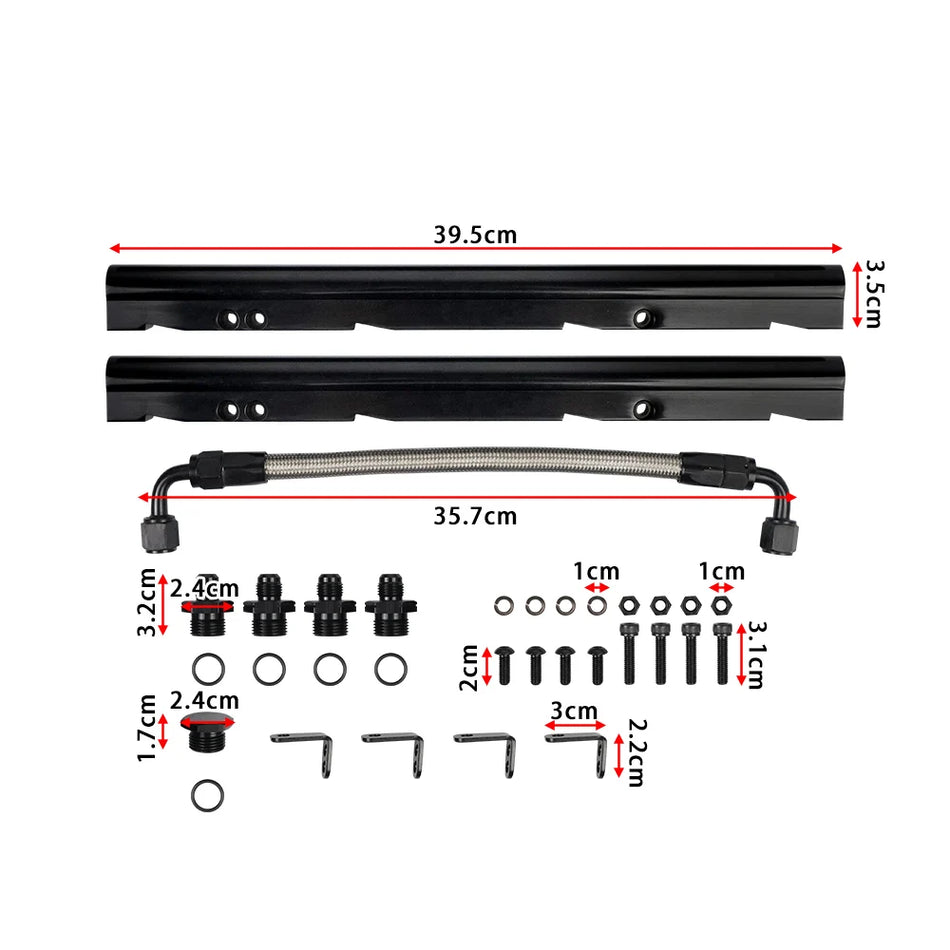 Kit de rampe de carburant GM LS1 LS6 en aluminium noir 6AN avec matériel