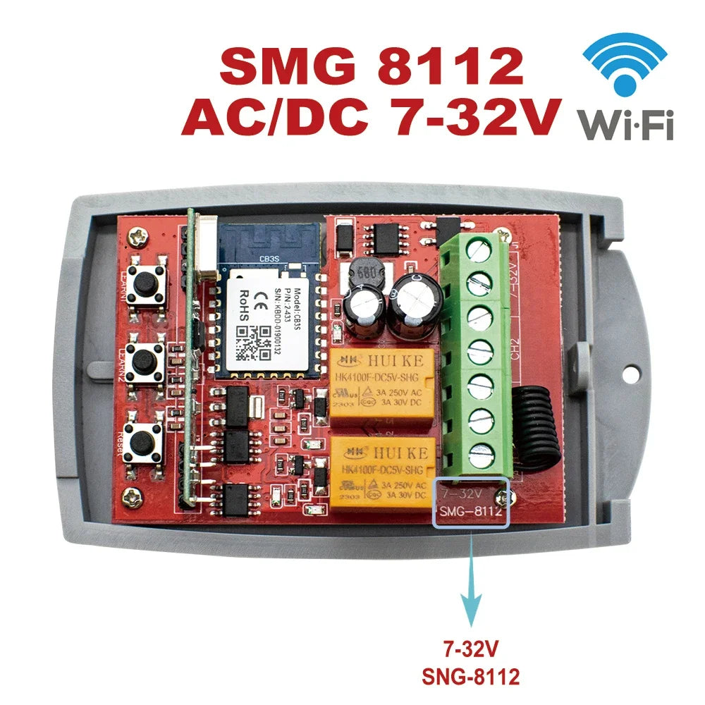 Tuya Universal Smart Wifi Garage Door Controller - 2CH 433MHz Remote Control AC DC 7-32V