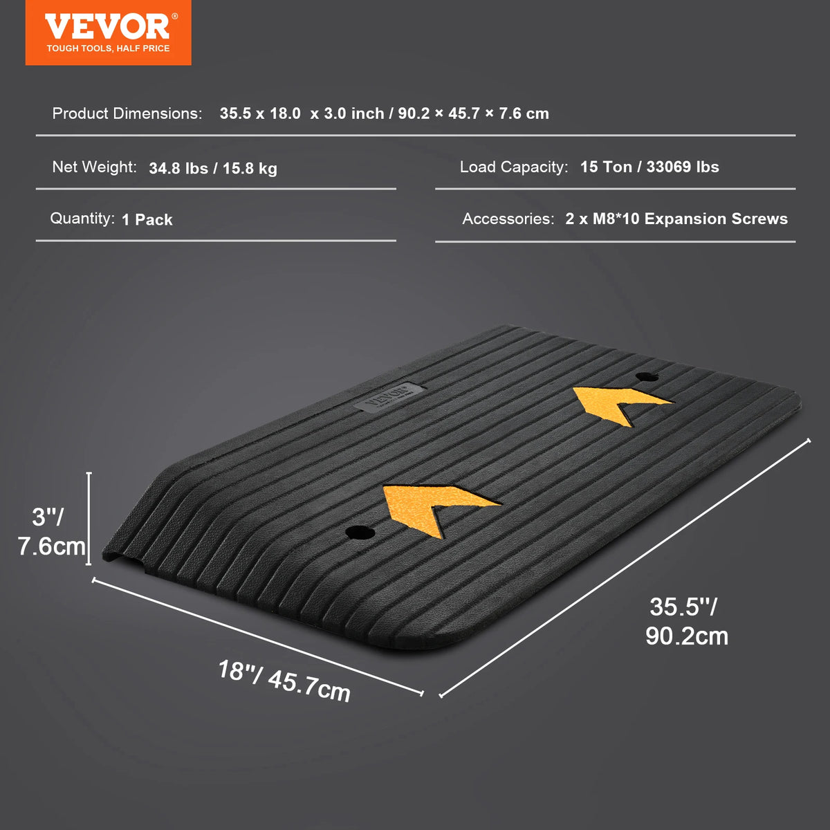 SucceBuy Driveway Curb Ramps &ndash; Non Slip Rubber Threshold 35.5x18.0x3.0inch / GERMANY