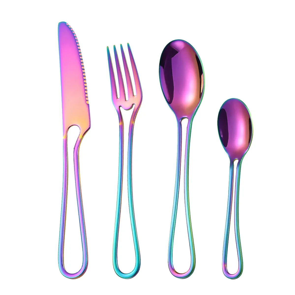 4Pcs Hollowed Out Handle Dinnerware Set &ndash; Eco-Friendly Stainless Steel Flatware Rainbow