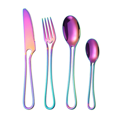 4Pcs Hollowed Out Handle Dinnerware Set &ndash; Eco-Friendly Stainless Steel Flatware Rainbow