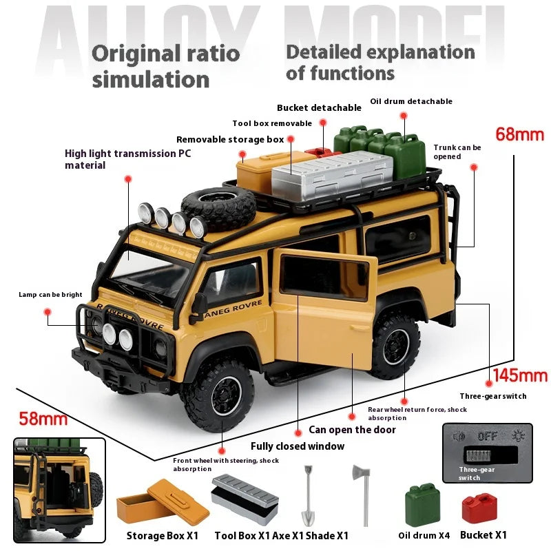 Modelo de Carro em Liga de Alumínio Fundido 1:32 com Som e Luz para Van Land Rover Defender