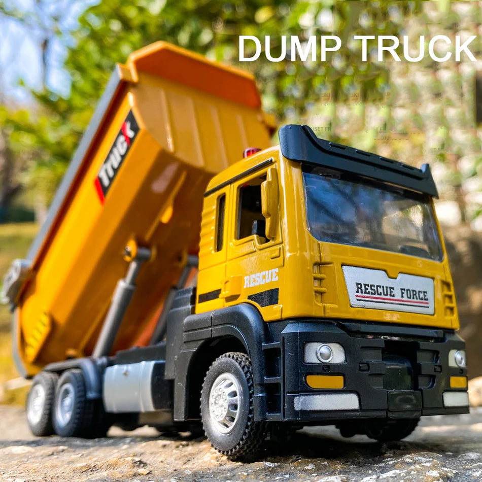 1/32 Scale Alloy Diecast Dump Truck Toy With Sound and Lights, Pull Back