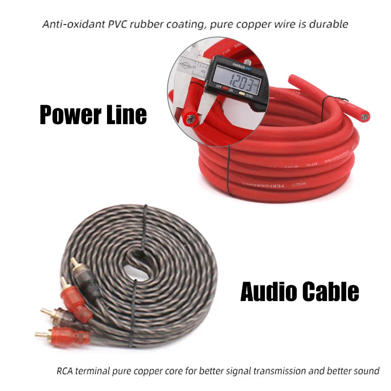 2GA Subwoofer Car Audio Cable With 60A Fuse, Copper Clad Aluminum