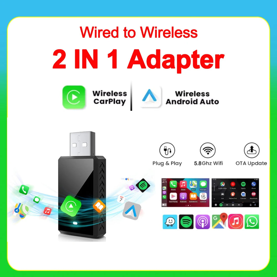 Cutie Wireless CarPlay pentru Android Auto, Convertor Plug and Play 2 în 1