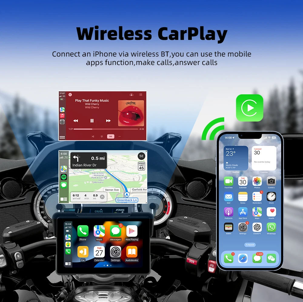 EVKEY New Android 13 Motorcycle GPS &ndash; Wireless CarPlay and Android Auto