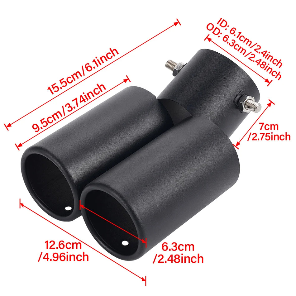Hulit Universal Muffler Tail Pipe 63mm Inlet Dual Tube Curved Stainless Steel