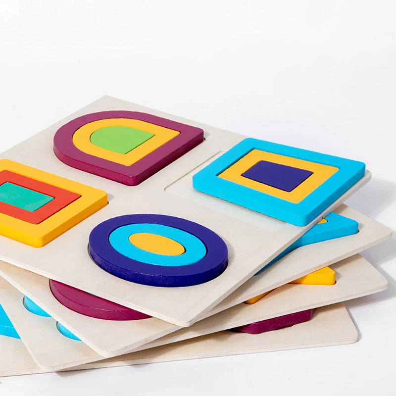 Montessori Wooden Shape Peg Puzzles &ndash; Educational Toy Set