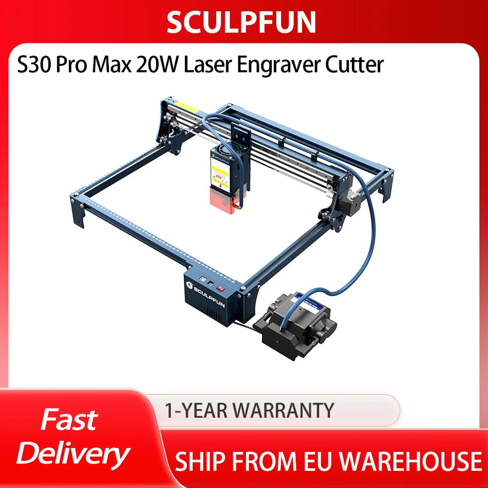SCULPFUN S30 Pro Max Incisore e Taglierina Laser 20W con Lente Protettiva Sostituibile e Assistenza Aria Automatica Messa a Fuoco 0.08x0.1mm