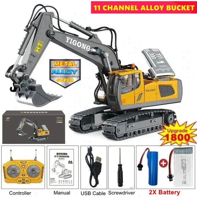 4WD Remote Control Excavator &amp; Dump Truck &ndash; 3-in-1 Construction Vehicle Toy Excavator 2Battery