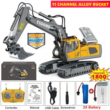 4WD Remote Control Excavator &amp; Dump Truck &ndash; 3-in-1 Construction Vehicle Toy Excavator 2Battery