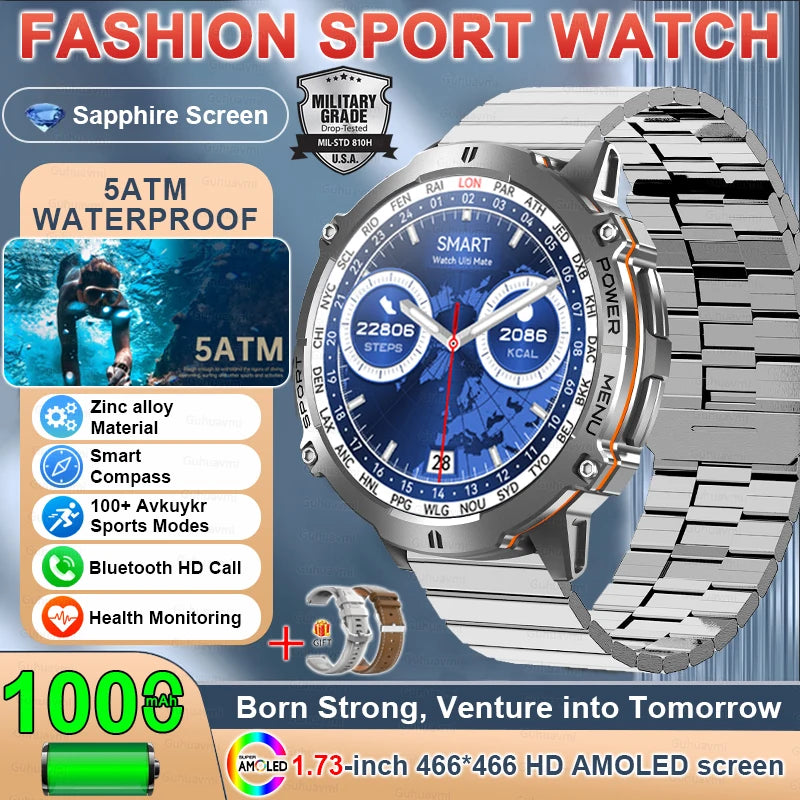 New 1000MAH Super Endurance Smart Watch &ndash; AMOLED Display Silver Steel B 2 / GPS SmartWatch