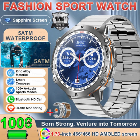 New 1000MAH Super Endurance Smart Watch &ndash; AMOLED Display Silver Steel B 2 / GPS SmartWatch