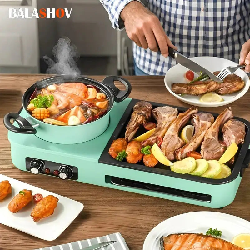 3 In 1 Smokeless Electric Grill With Nonstick Pan Hot Pot