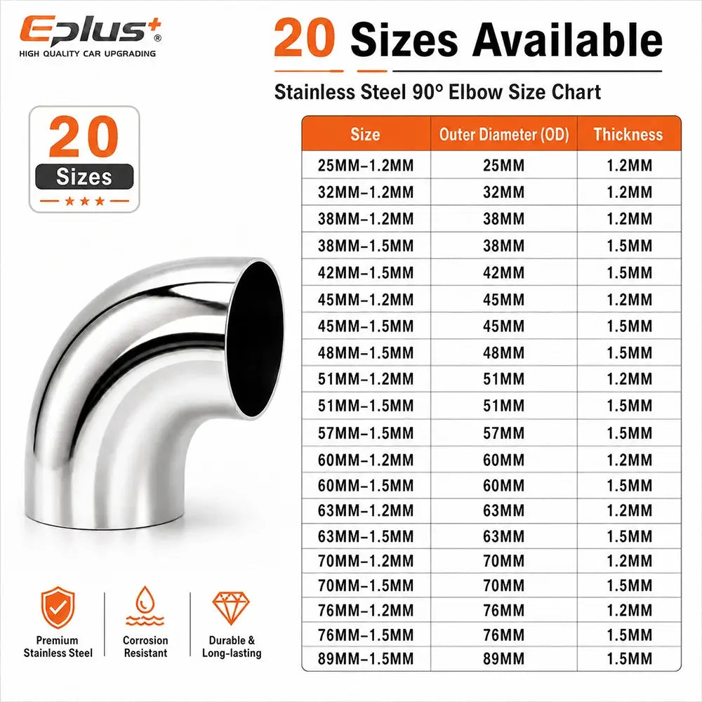 10PCS Universal 304 Stainless Steel 90 Degree Elbow Pipe Polished Weld‑On Pipe Fitting Bend Tube for Car Exhaust Muffler Replace by InterCyprus Trading Ltd