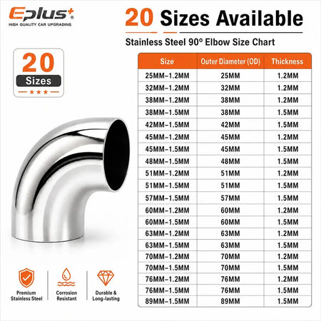 10PCS Universal 304 Stainless Steel 90 Degree Elbow Pipe Polished Weld‑On Pipe Fitting Bend Tube for Car Exhaust Muffler Replace by InterCyprus Trading Ltd