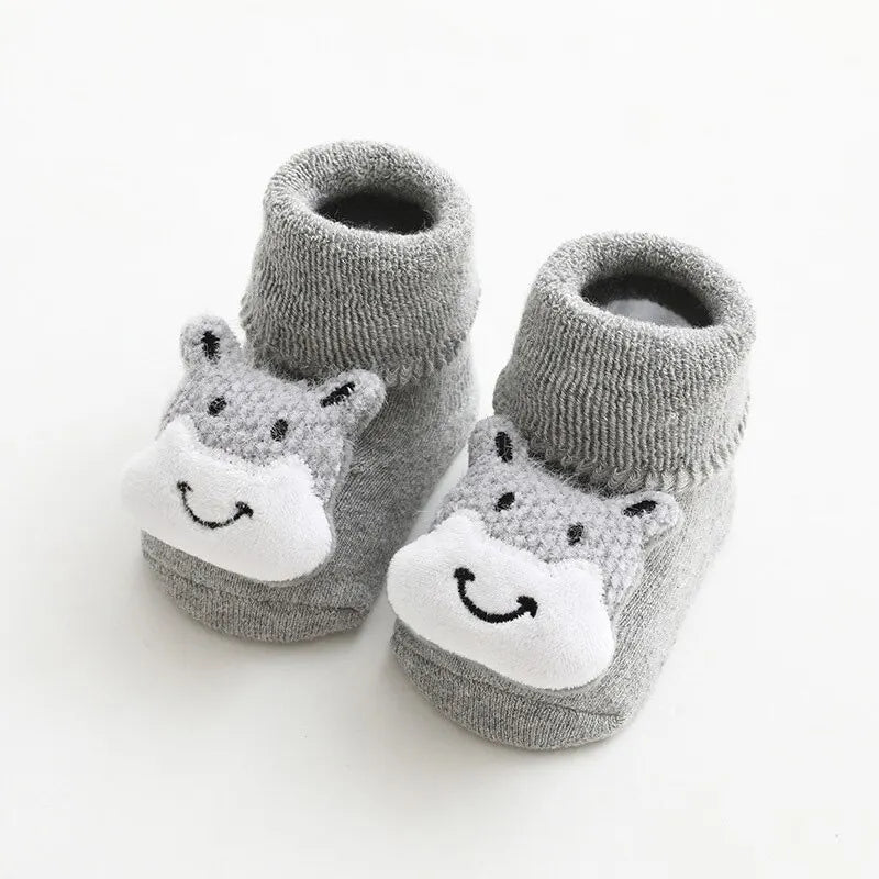 Cartoon Baby Socks &ndash; Soft Anti-Slip Comfort for Toddlers Gray White / 1-3years