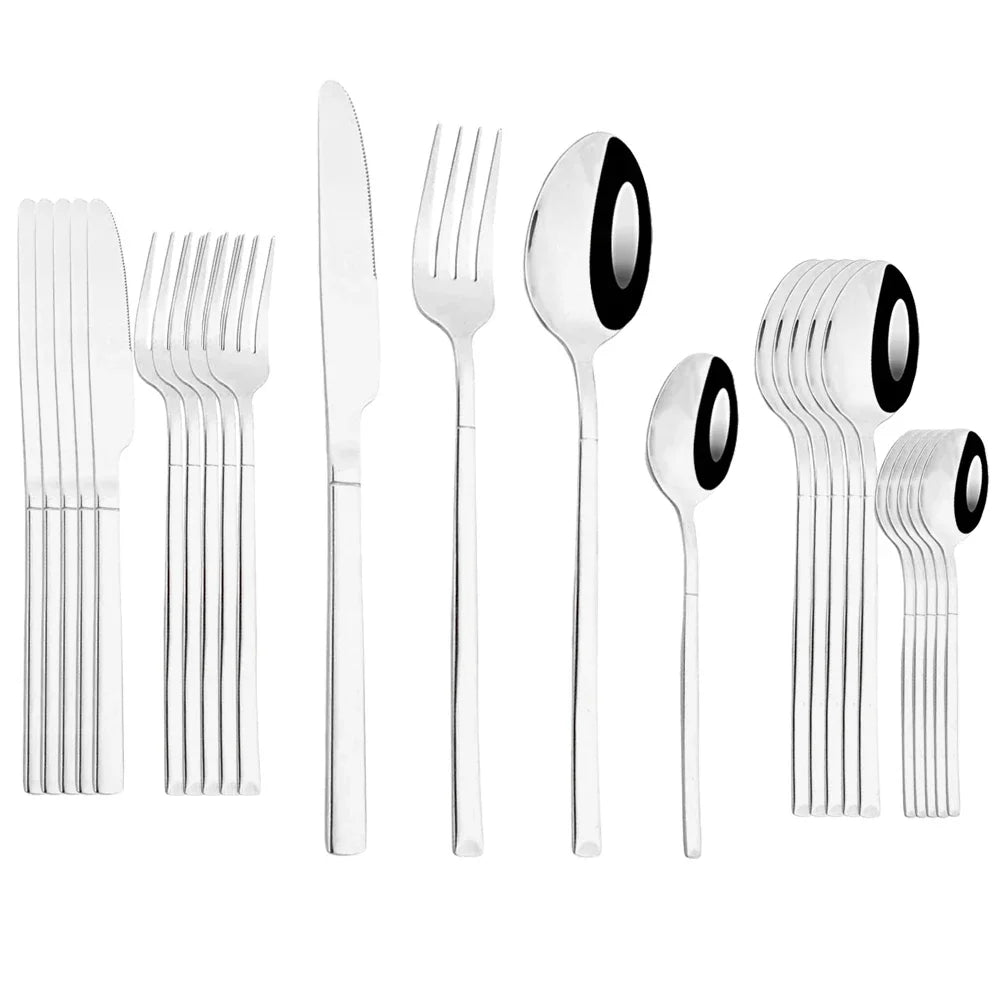 24Pcs Stainless Steel Cutlery Set &ndash; Eco-Friendly Dinnerware for Six Silver