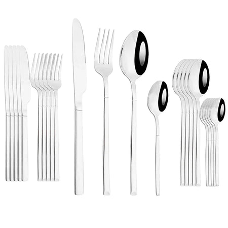 24Pcs Stainless Steel Cutlery Set &ndash; Eco-Friendly Dinnerware for Six Silver