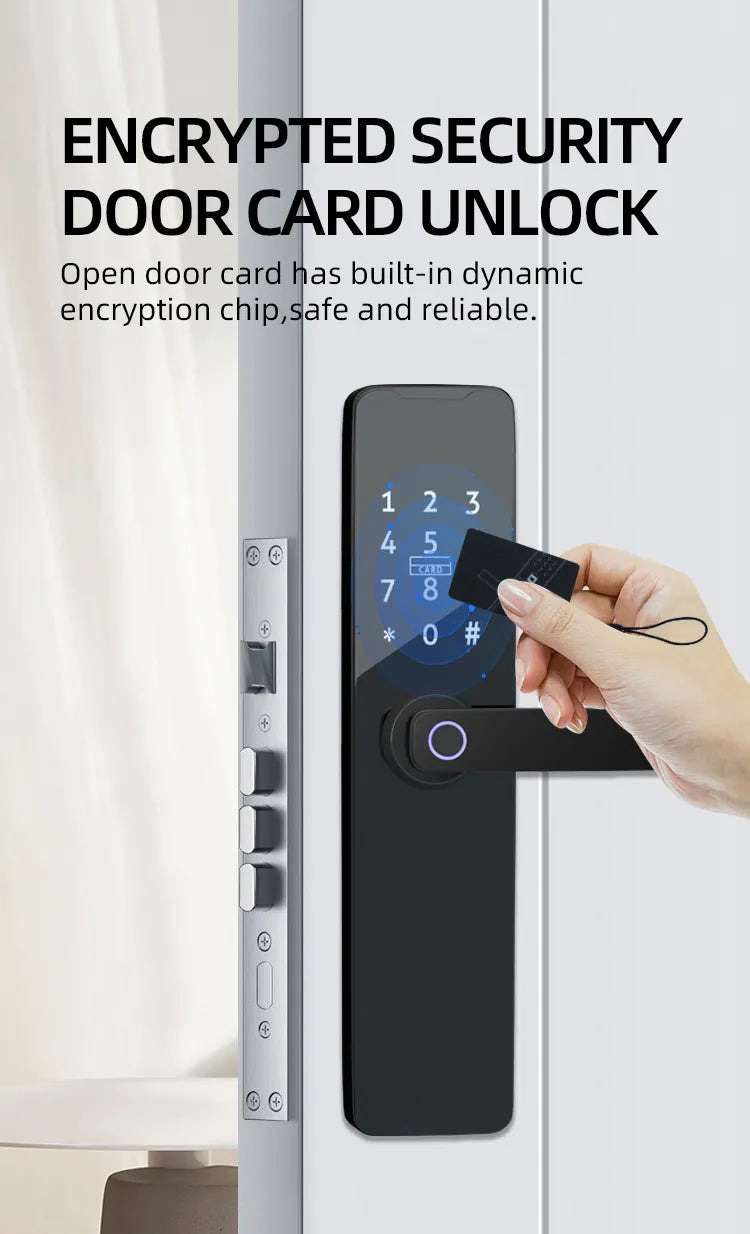 PHIPULO Tuya Wifi Smart Door Lock Digital Electronic Lock with Smart Card/Password/Key/USB Emergency Charging For Smart Home