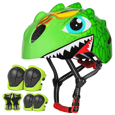 VICTGOAL Kids Helmet Set &ndash; Fun Cartoon Design with Safety Gear Green Suit / S