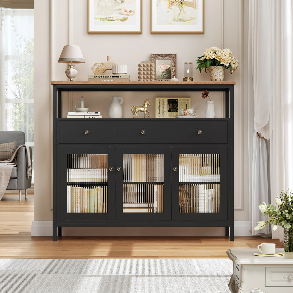 Getone White Sideboard With Drawers And Glass Doors