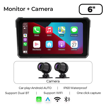 GreenYi 6 Inch Wireless Apple Carplay Motorcycle DVR &ndash; 2K HD GPS Navigation Waterproof Camera With Camera / None