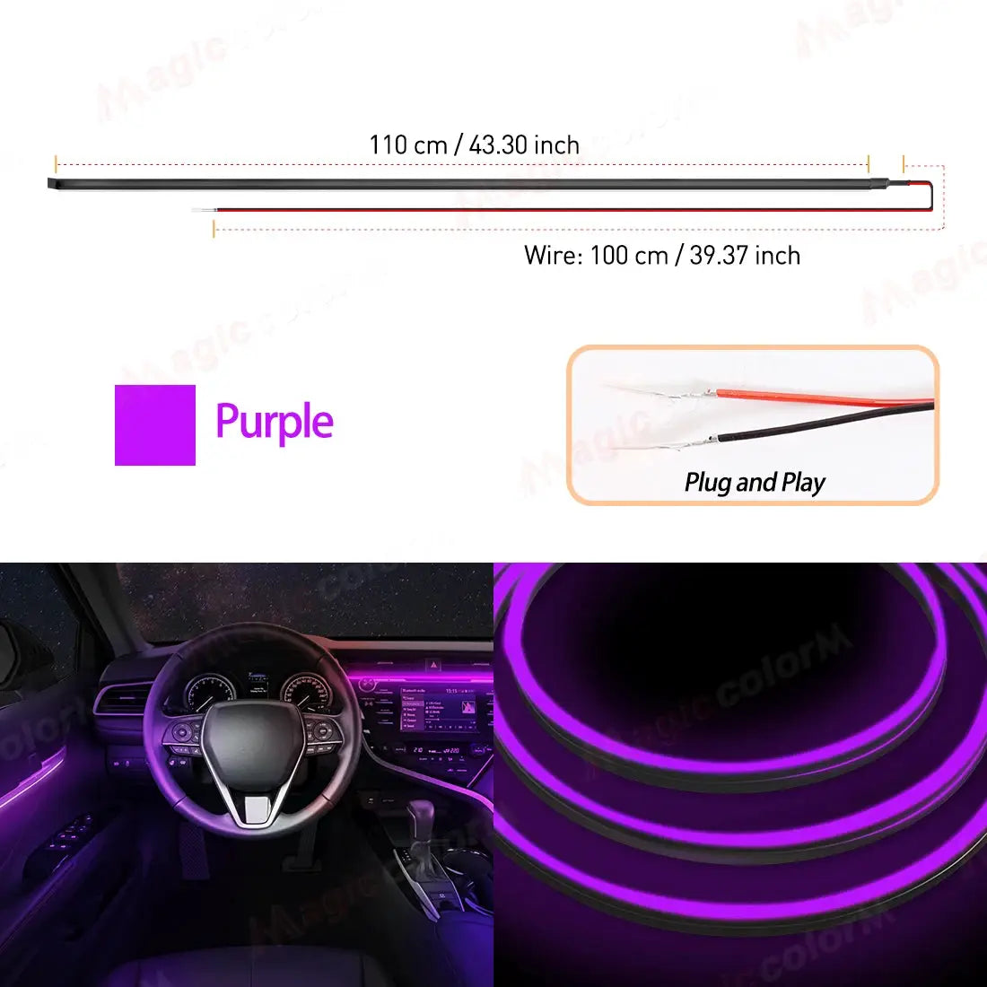 1.1M EL Wire Neon Ambient Light Car Interior Dashboard LED Decorative Lamp Universal DIY Flexible Hidden Cuttable Acrylic Strip by InterCyprus Trading Ltd