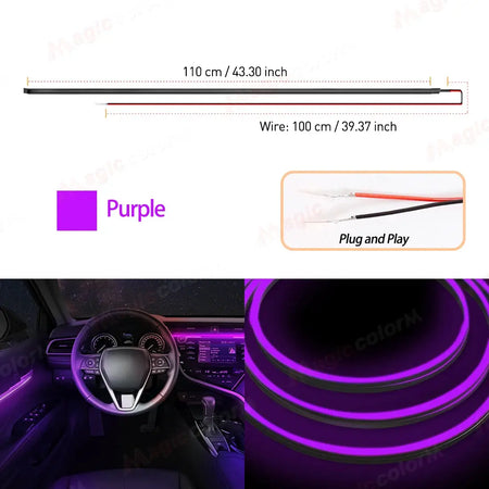 1.1M EL Wire Neon Ambient Light Car Interior Dashboard LED Decorative Lamp Universal DIY Flexible Hidden Cuttable Acrylic Strip by InterCyprus Trading Ltd