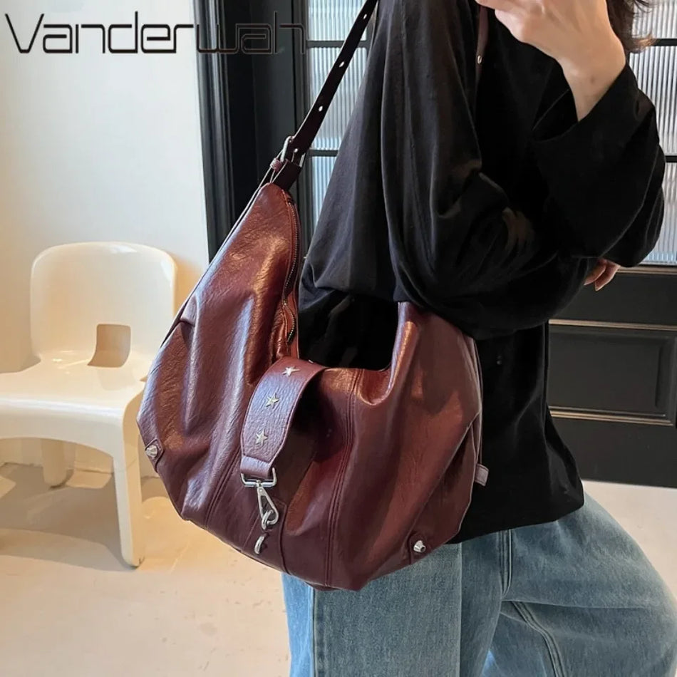 Bolso Hobo Casual de Cuero PU para Mujer, Bolso Cruzado de Un Hombro con Acabado de Alta Calidad