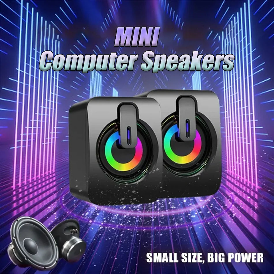 Хифи стерео мини USB компютърски колонки с LED светлина, 6W, ABS пластмаса