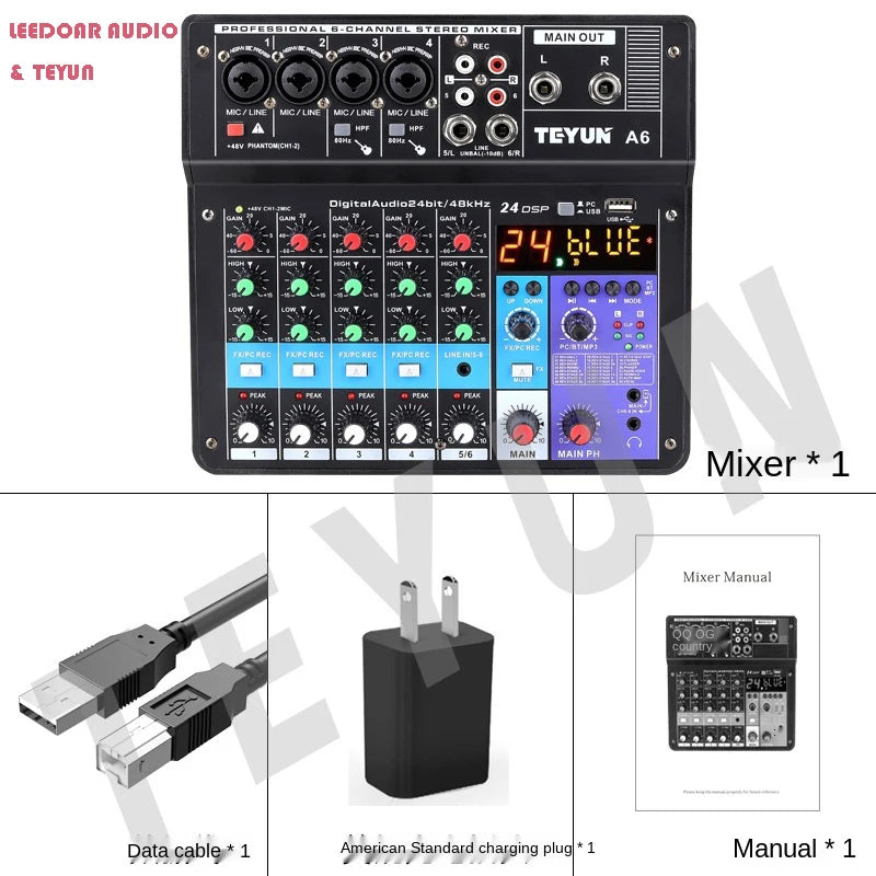 TEYUN A6 A8 A4 6/8 Channel Audio Mixer &ndash; Portable Mixer A6 US Plug