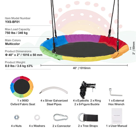 SucceBuy Tree Swing Saucer Round Swing 750lbs &ndash; Sturdy Ropes Multicolor 750lbs / spain