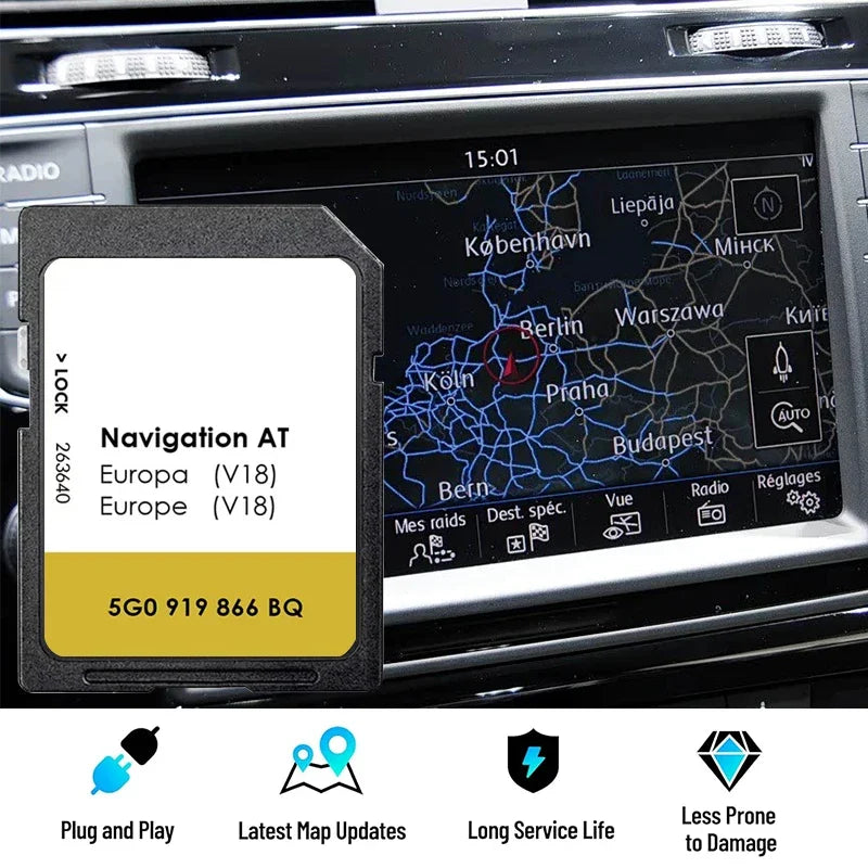 Card SD GPS Europa Hărți Sat Nav pentru VW Navi AT V18 MIB1