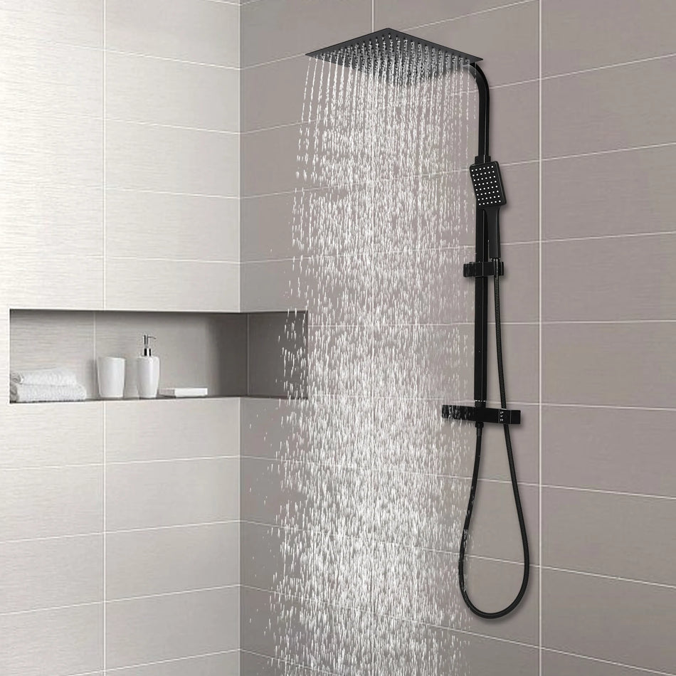 Siyah Termostatik Duş Seti, Çekilebilir Kol ve Yağmur ile