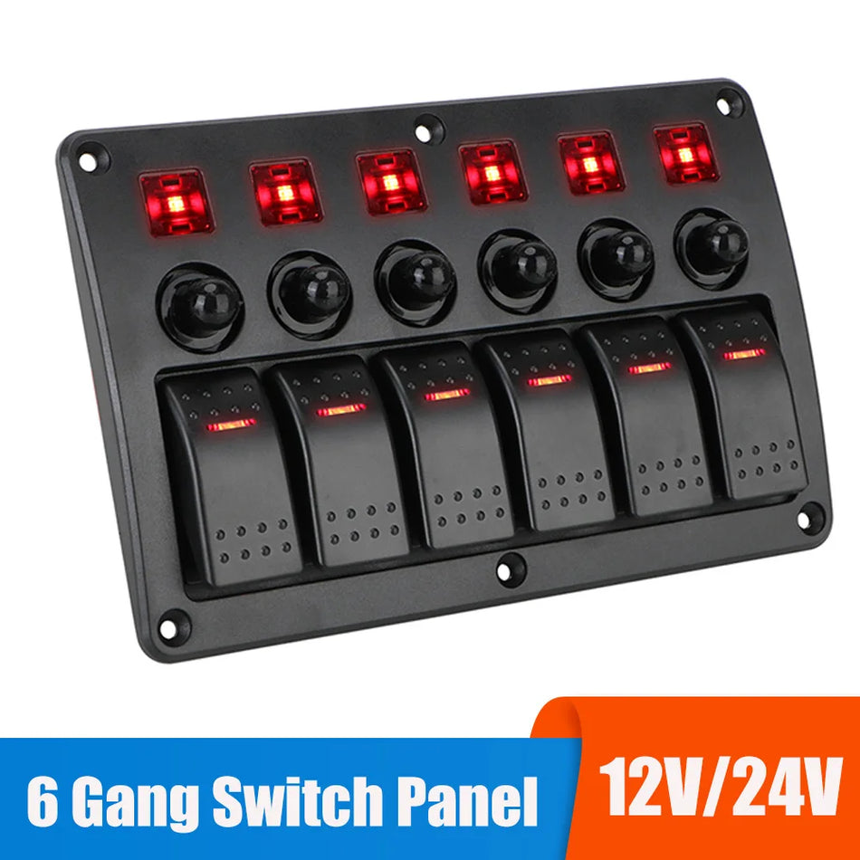 Vehicle Switch Panel 24V and 12V, 6-Button Car Boat Trailer Truck with 15A Fuse