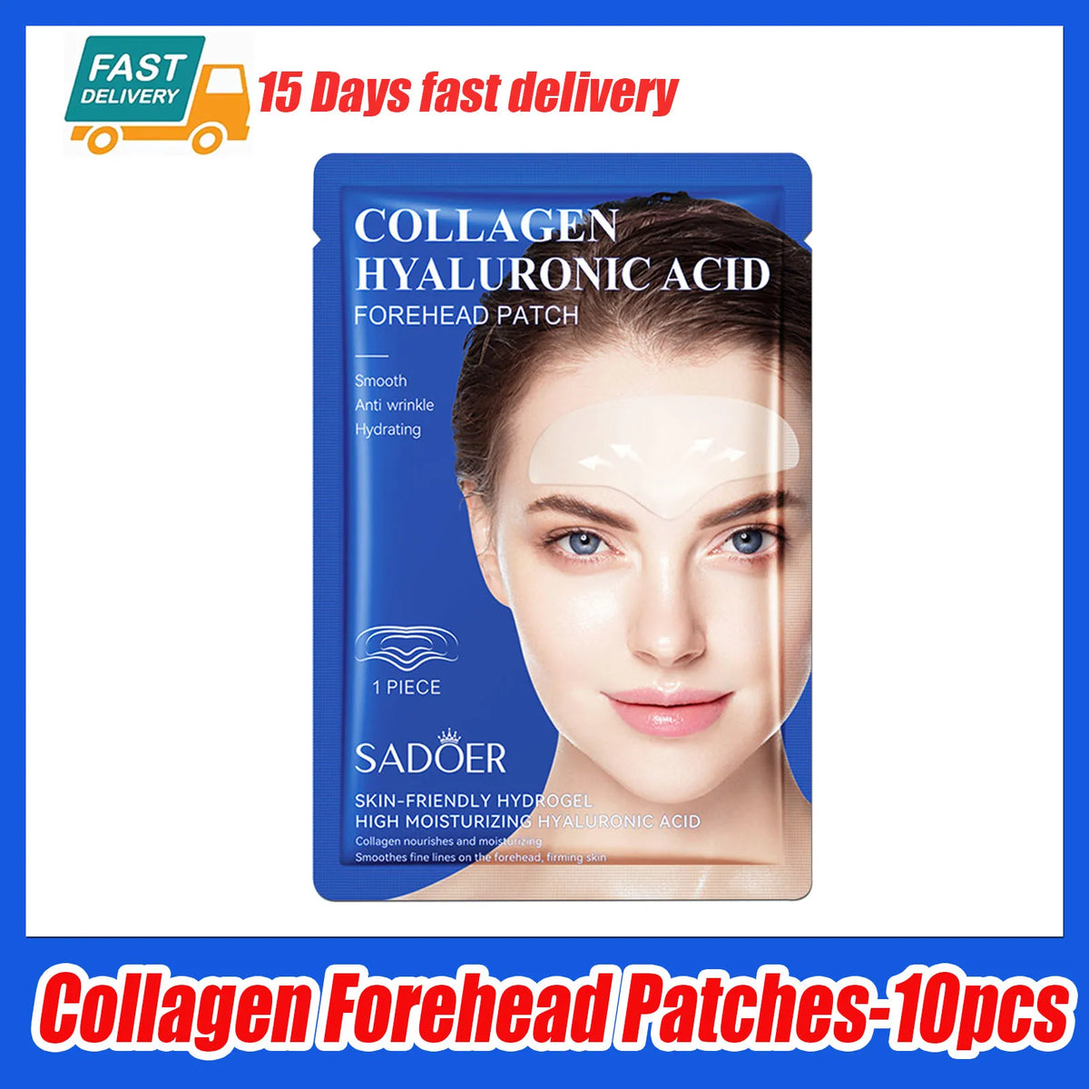 10pcs Hyaluronic Acid Collagen Face Mask for Moisturizing &amp; Firming Skin Forehead-10pcs