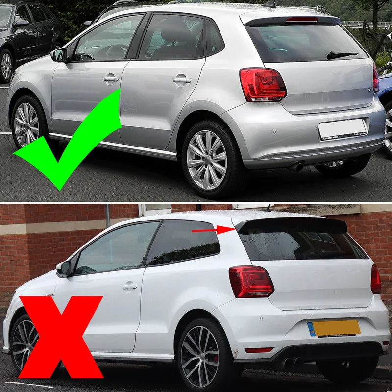 Coppia di Spoiler per Finestrino Posteriore VW Polo MK5, Plastica ABS Nera Lucida