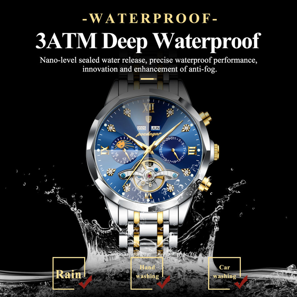 Holle Tourbillon Luxe Herenhorloge, RVS, Waterdicht