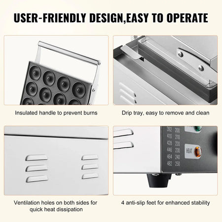 Six Twelve Hole Electric Donut Maker Nonstick Surface