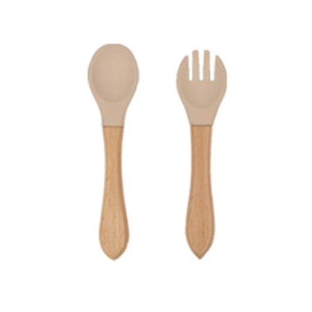 Soft Silicone Fork and Spoon Set for Babies Beige-2Pcs