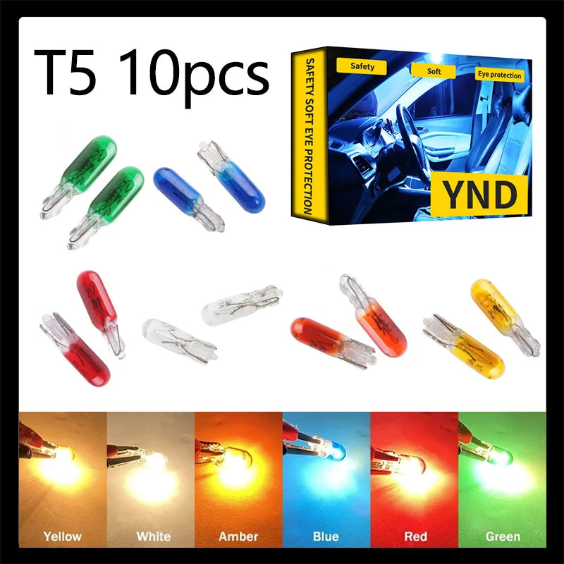 10Pcs W2W T5 Dashboard Instrument Bulbs Red Yellow Blue 12V