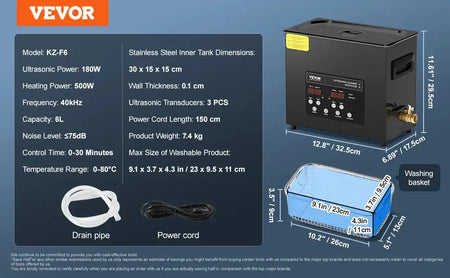 Ultrasonic Cleaner Portable Dishwasher With Timer 6L / france