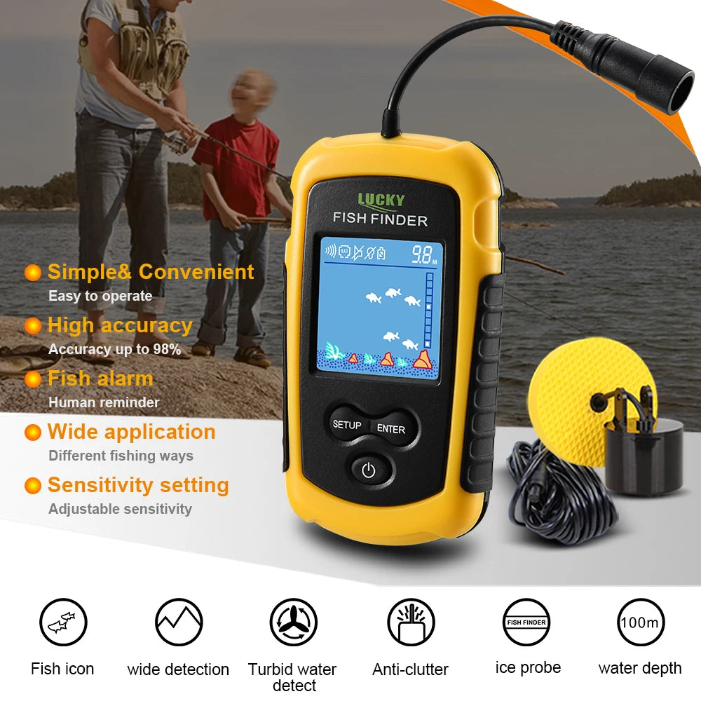 LUCKY LCD Color Screen Portable Wired Fish Finder - 100M Sonar Depth Range